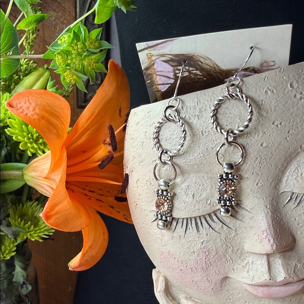 Peach Rhinestone Dangle Earrings - image 1